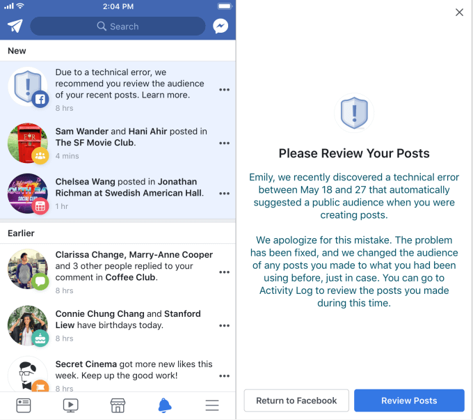 Facebook Bug-Info Screenshot