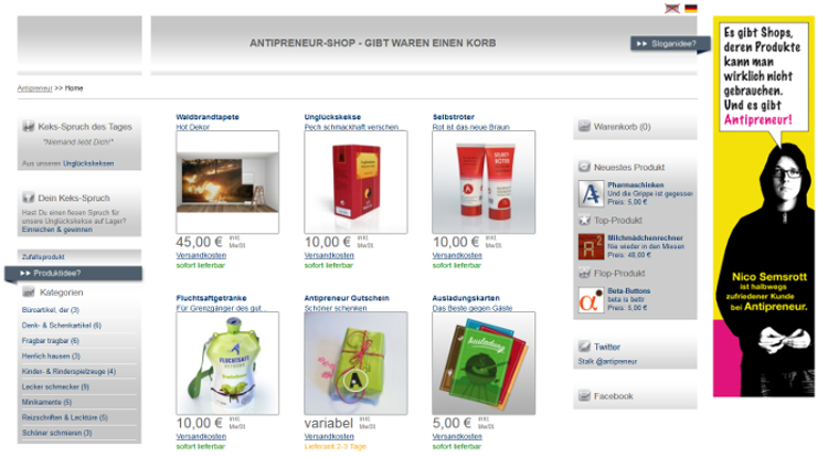 Antipreneur-Shop: Homepage
