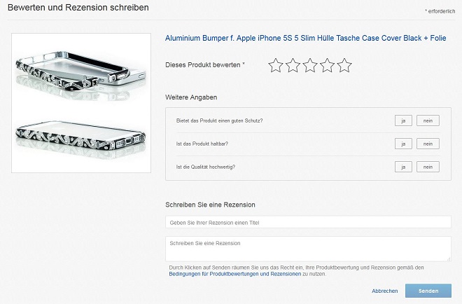 Produktbewertung bei Ebay.de