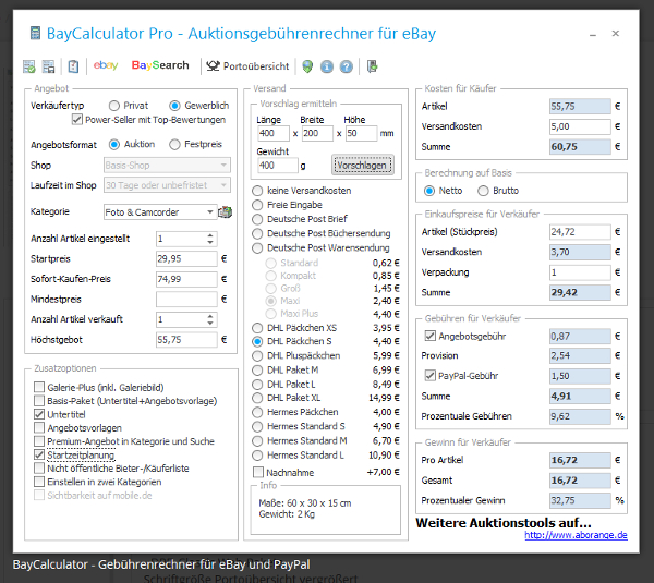 Screenshot BayCalculator von Aborange