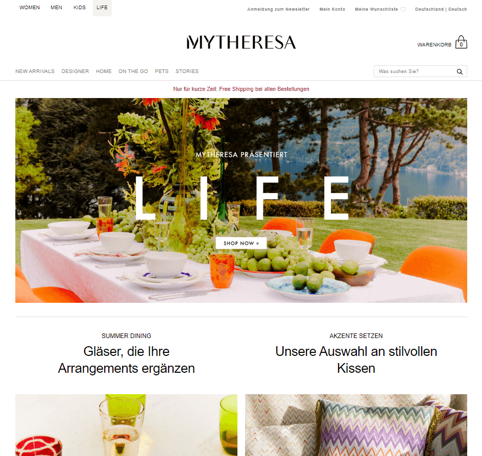 Screenshot MyTheresa-Kategorie „Life“ |  www.mytheresa.com/de-de/life.html (17.05.2022)