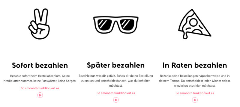 Zusammenschnitt von Screenshot der mobilen Seite von Klarna: Neue Logos
