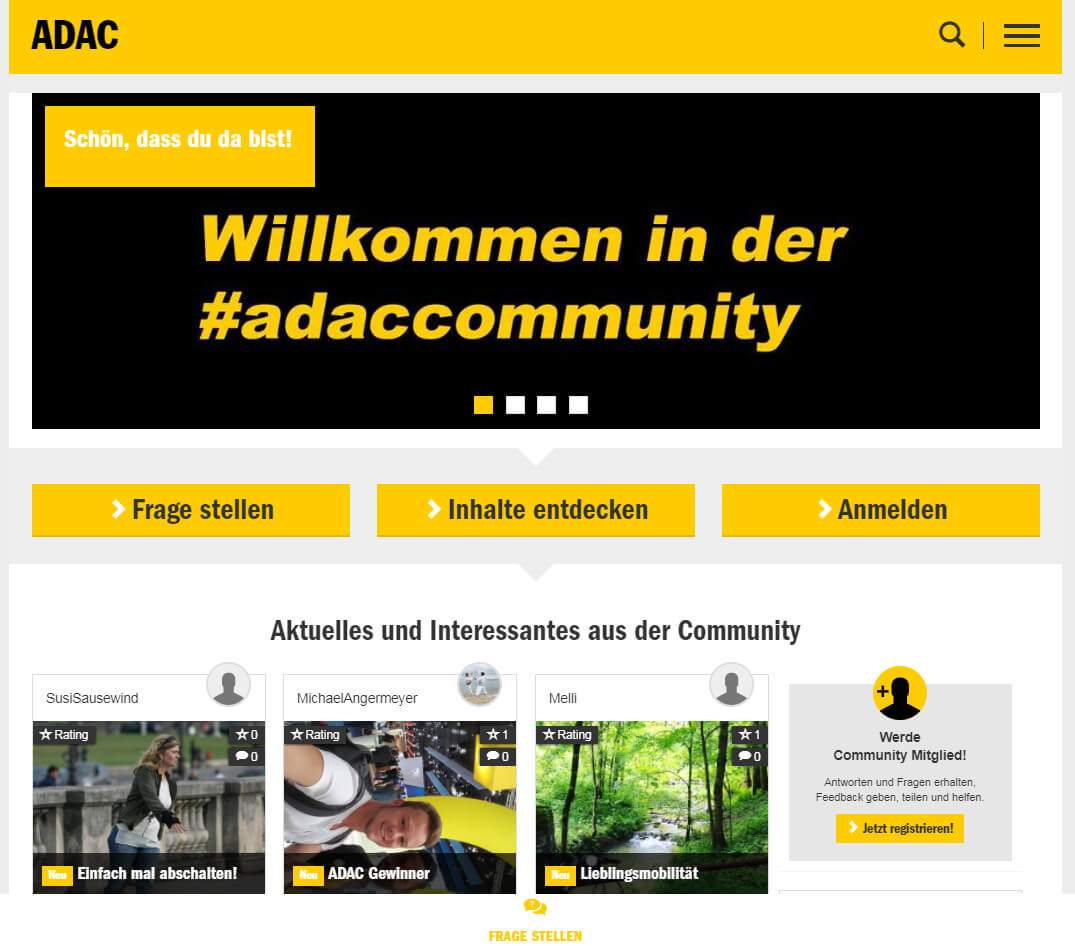Mobilität: Screebshot der Community-Plattform des ADAC