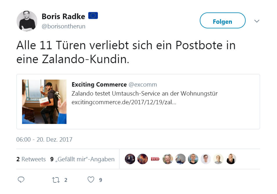 Boris Radke äußert sich auf Twitter zum neuen Service von Zalando