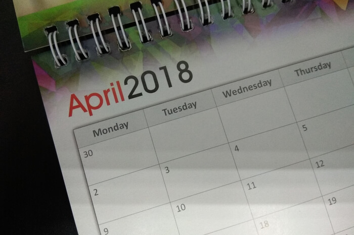 Kalender auf April 2018
