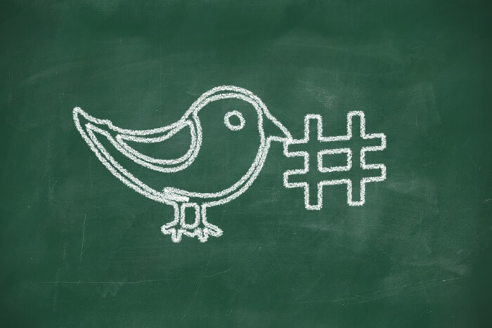 Vogel und Hashtag auf Tafel