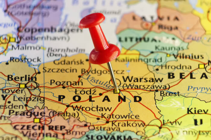Karte von Polen mit rotem Pin