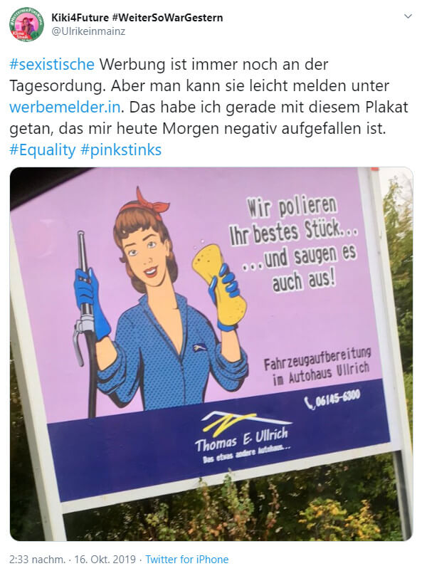 Werbung Sexismus Screenshot Twitter Ulrikeinmainz