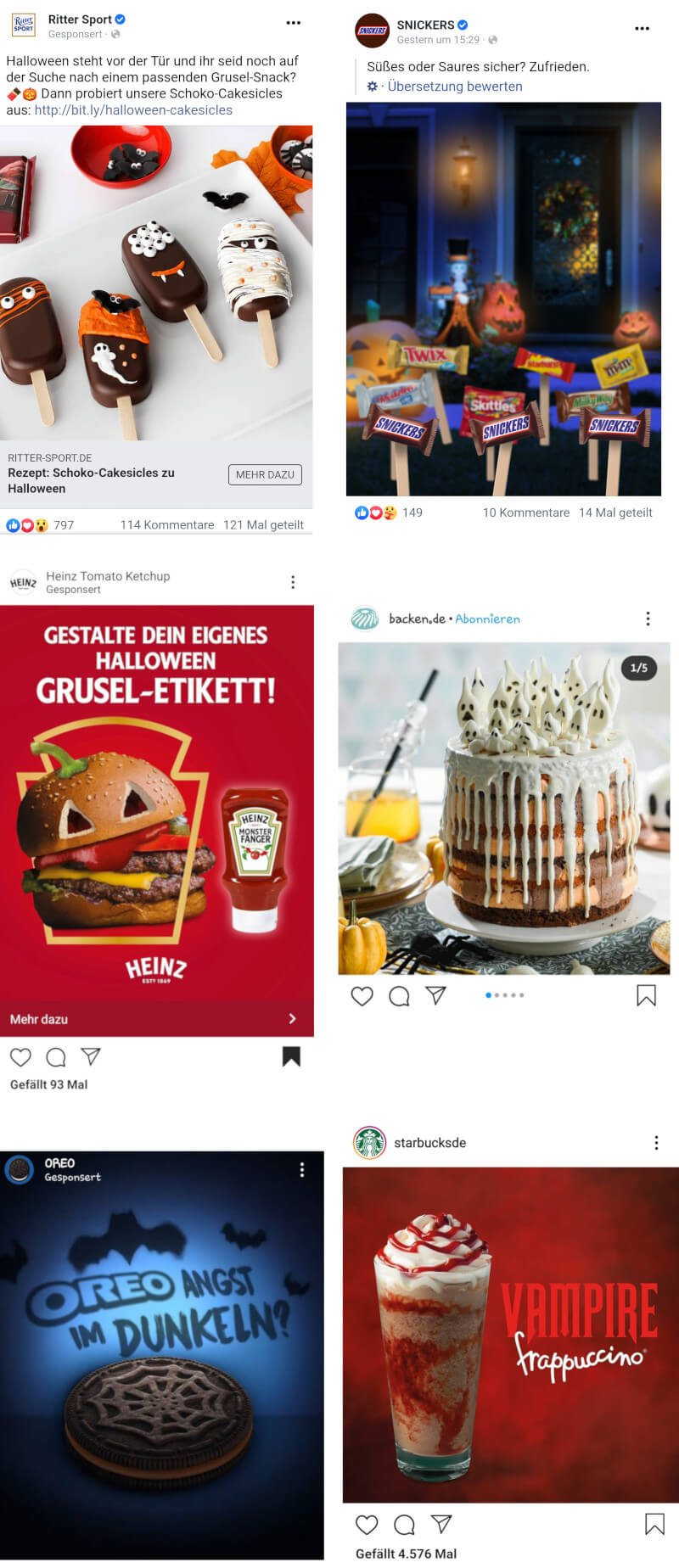 Halloween Marketing 2020 RitterSport Snickers Heinz Backen Oreo Starbucks Screenshots