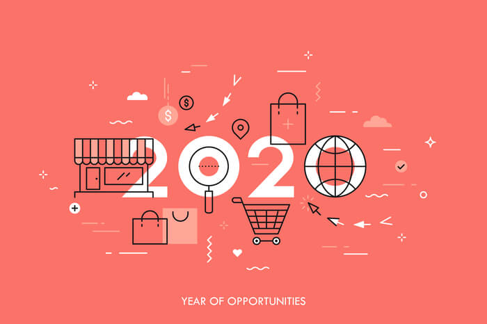 Grafik mit Einkaufssymbolen und 2020