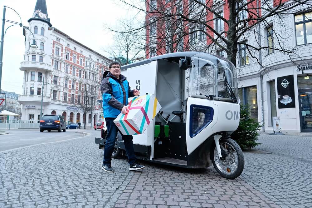 Emissionsfreie Zustellung in Magdeburg mit E-Cargobikes von Onomotion / Bild: Hermes