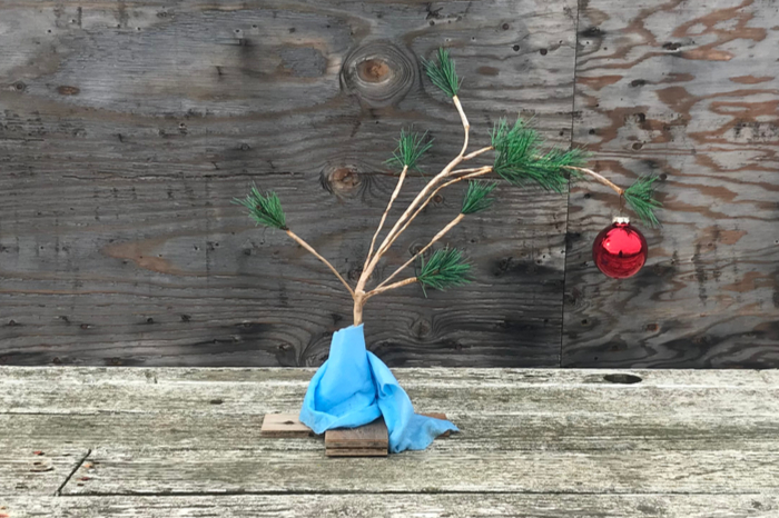 Armseliger Weihnachtsbaum mit einer Kugel