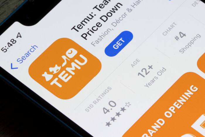 App der Online-Plattform Temu