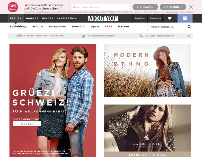 Screenshot Online-Shop Schweiz About You