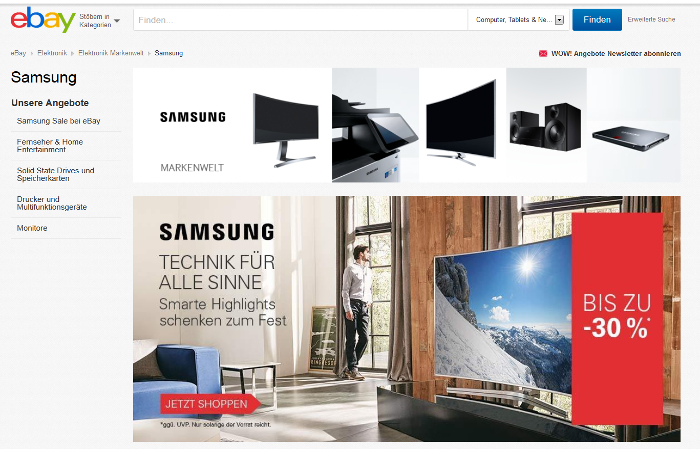 Screenshot Samsung Markenshop auf Ebay