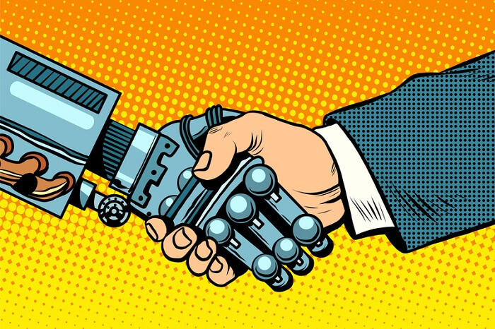 Handshake of robot and man