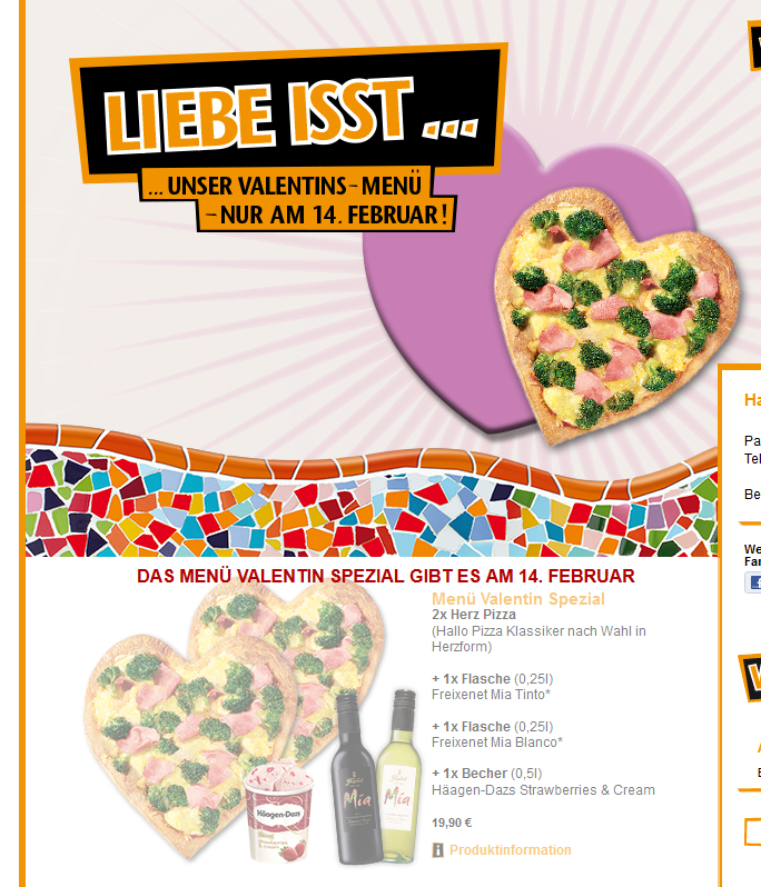 Valentinstags-Aktion: Pizza in Herzform von Hallo Pizza