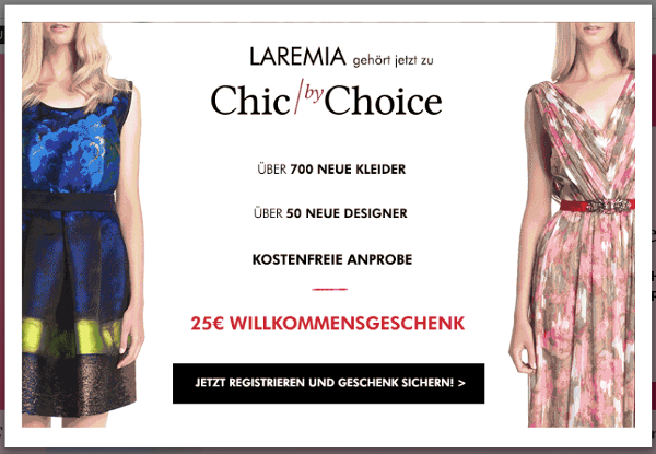 Screenshot, Laremia Website: Weiterleitung zu Chic by Choice