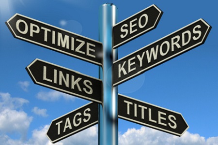 Seo Optimize Keywords Links Signpost Shows Website Marketing Optimization