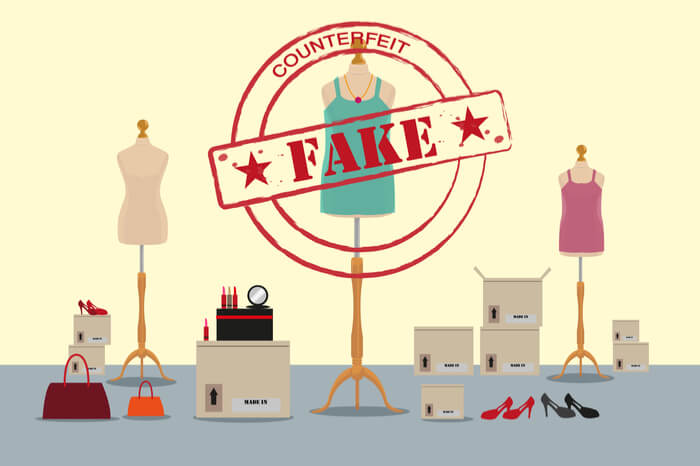 Gefälschte Produkte für Frauen mit Fake-Stempel