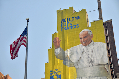 Plakat für den Papstbesuch in den USA