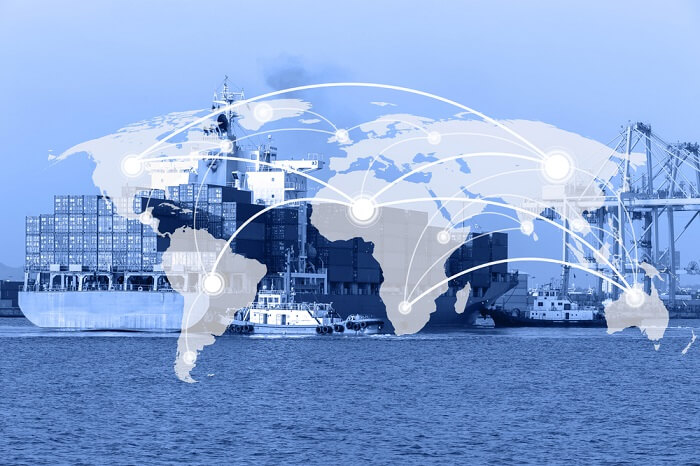 Map global connection concept,Industrial Container Cargo freight ship for Logistic Import Export background background 