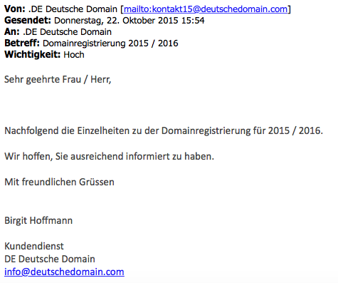 E-Mail-Anschreiben von DE Deutsche Domain