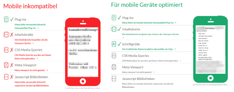 Screenshot: Test der mobilen Anpassung von i-ways