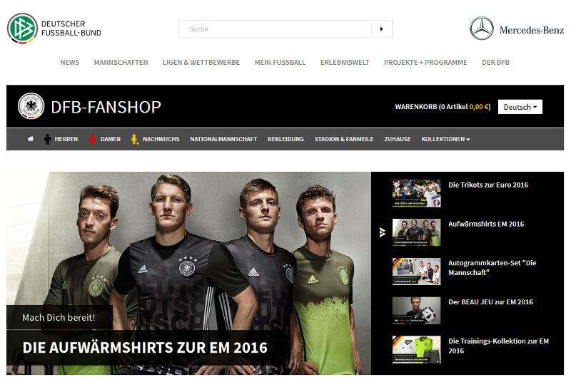 Screenshot des Fußball Online-Shops Deutschland