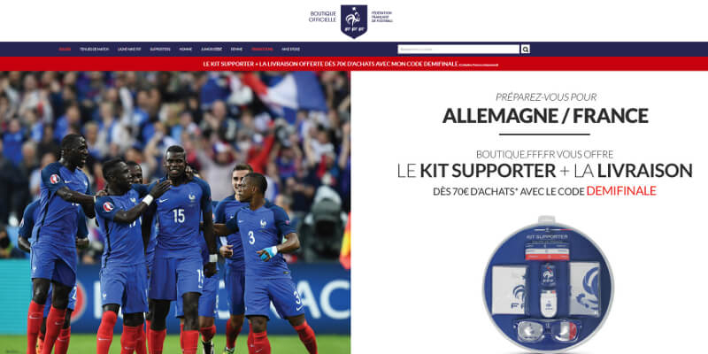 Screenshot des Fußball Online-Shops Frankreich