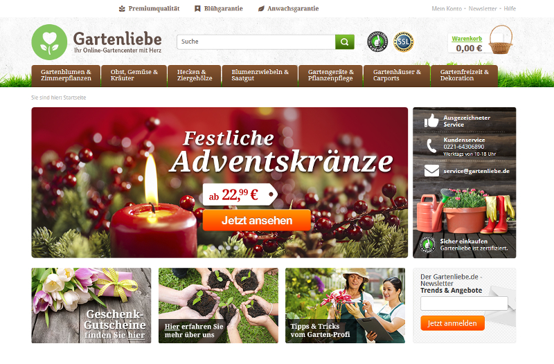 Screenshot Gartenliebe Homepage