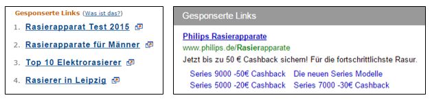 Screenshot Gesponserte Links