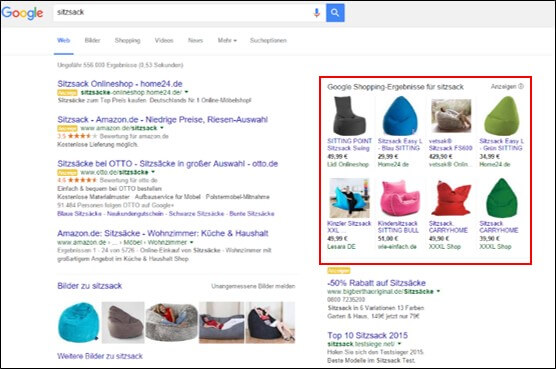 Screenshot Google Shopping