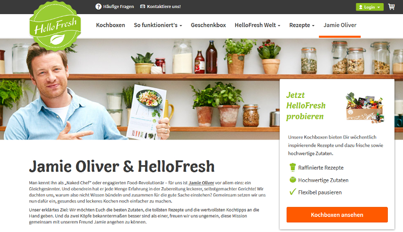Kooperation HelloFresh und Jamie Oliver: Screenshot