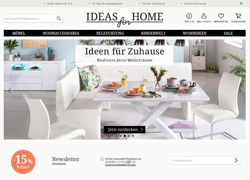 Screenshot des Wohn-Shops Ideas for Home