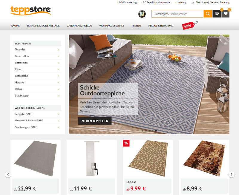 Screenshot des Teppich-Shops Teppstore