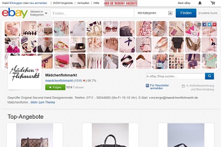 Screenshot Mädchenflohmarkt bei Ebay
