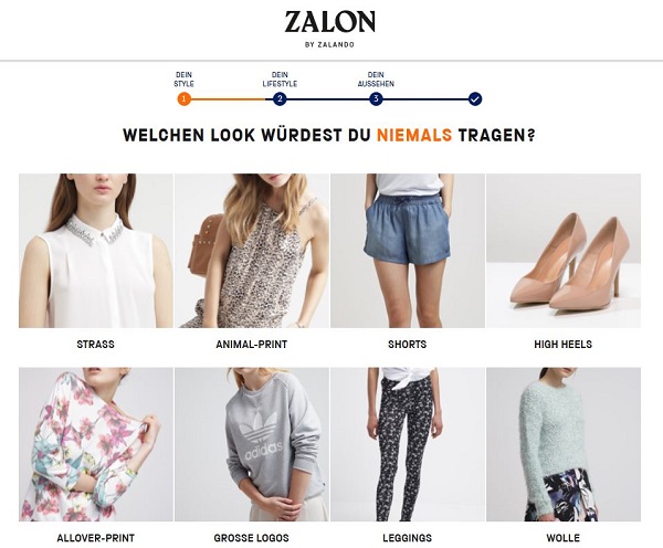 Screenshot Zalon.de Look Auswahl