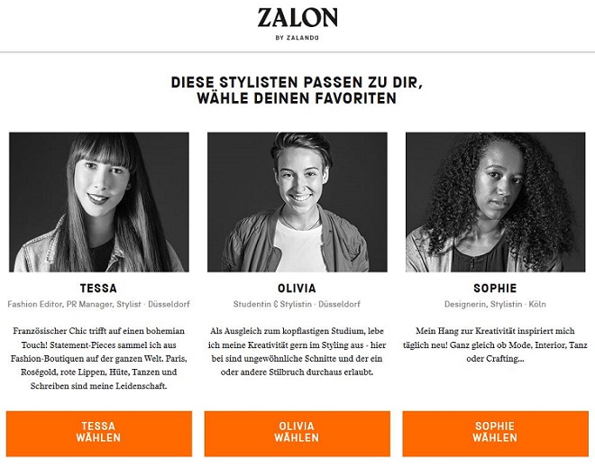 Screenshot Zalon.de Auswahl der Stylisten