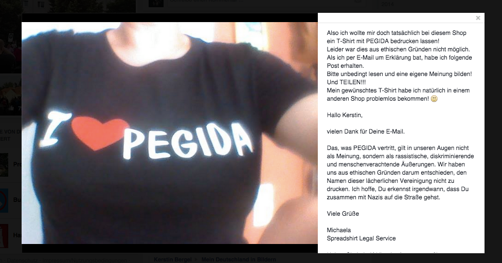 Absage von Spreadshirt an die Pegida-Anhängerin
