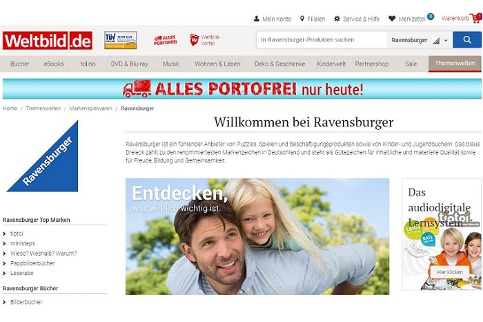 Ravensburger Shop-in-Shop bei Weltbild | Screenshot